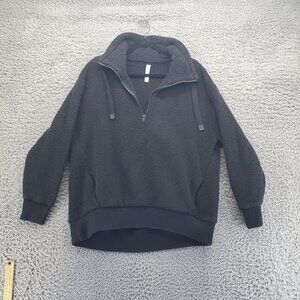 Athleta Sweater Womens Medium Black Sherpa Fleece 1/4 Zip High Collar Pullover